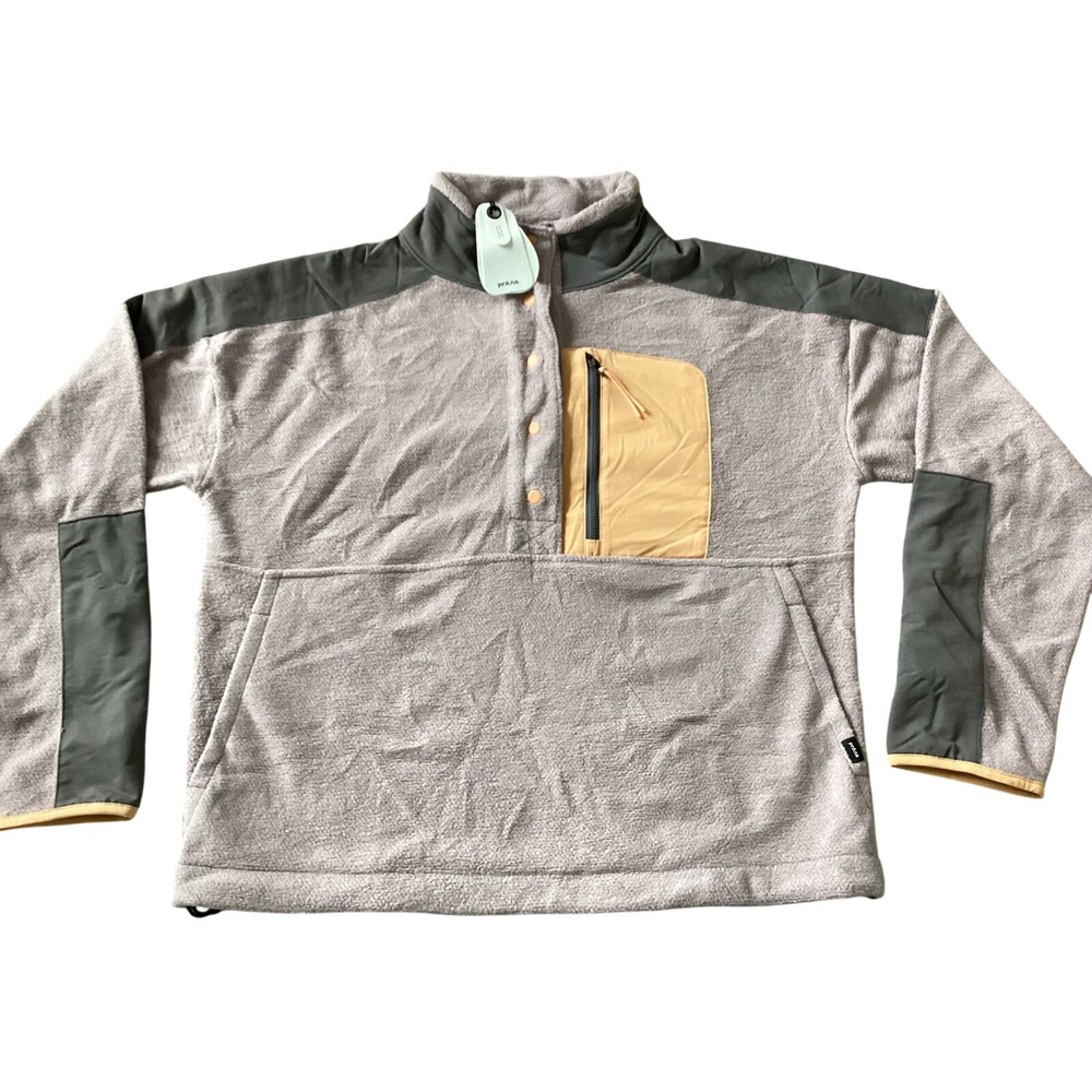 prAna‎ Large Recycled Fleece Snap Pullover Sweatshirt Jacket NWT Outdoor Hiking"